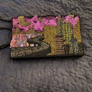 Twin Towers Vintage Sequined Crossbody Purse